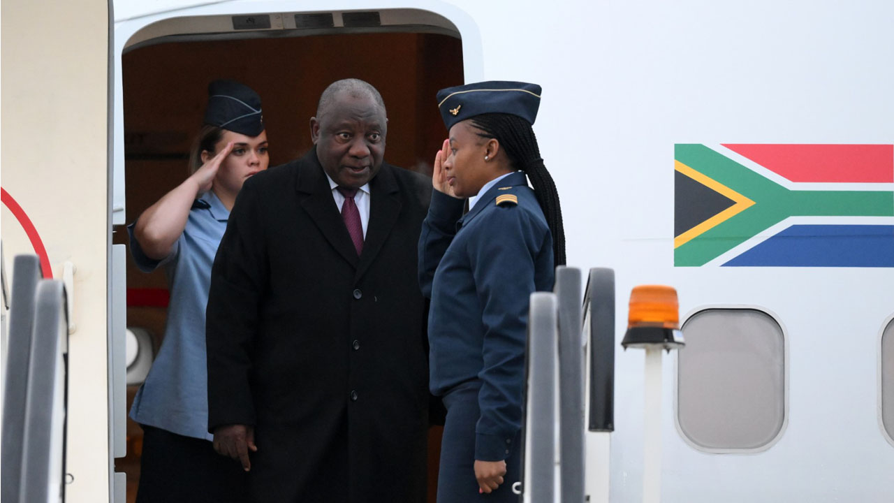 South African president arrives in UK for king’s first state visit