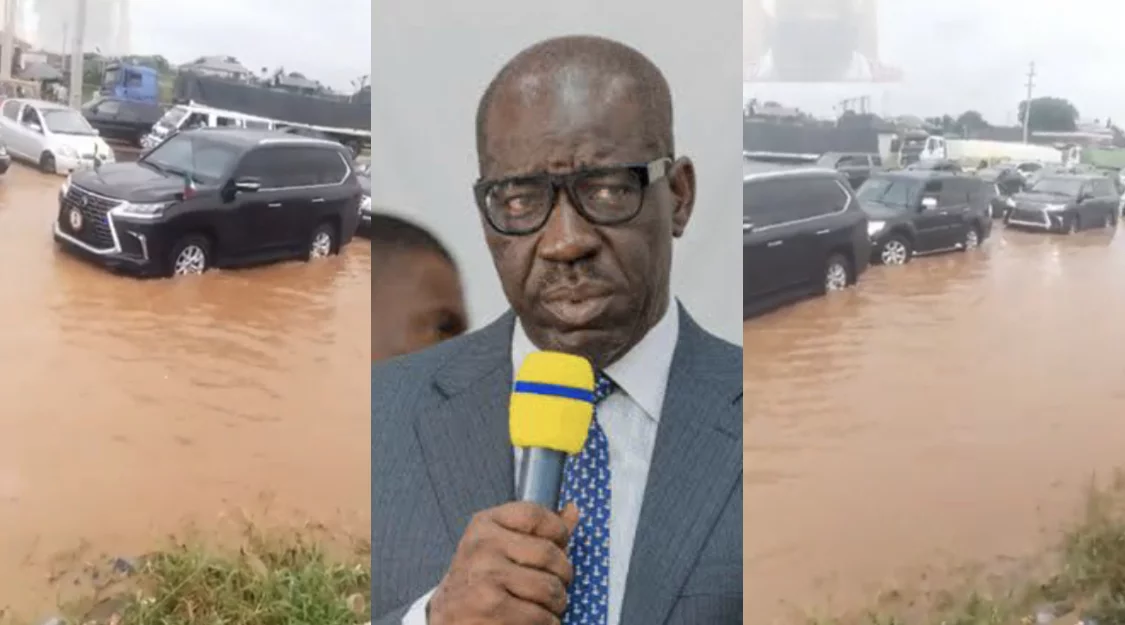 Gov Obaseki’s convoy stranded as flood overruns Sapele road