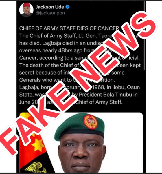 Nigerian Army Debunks Rumoured Death of COAS Lagbaja, Labels Reports as 'Mischief'